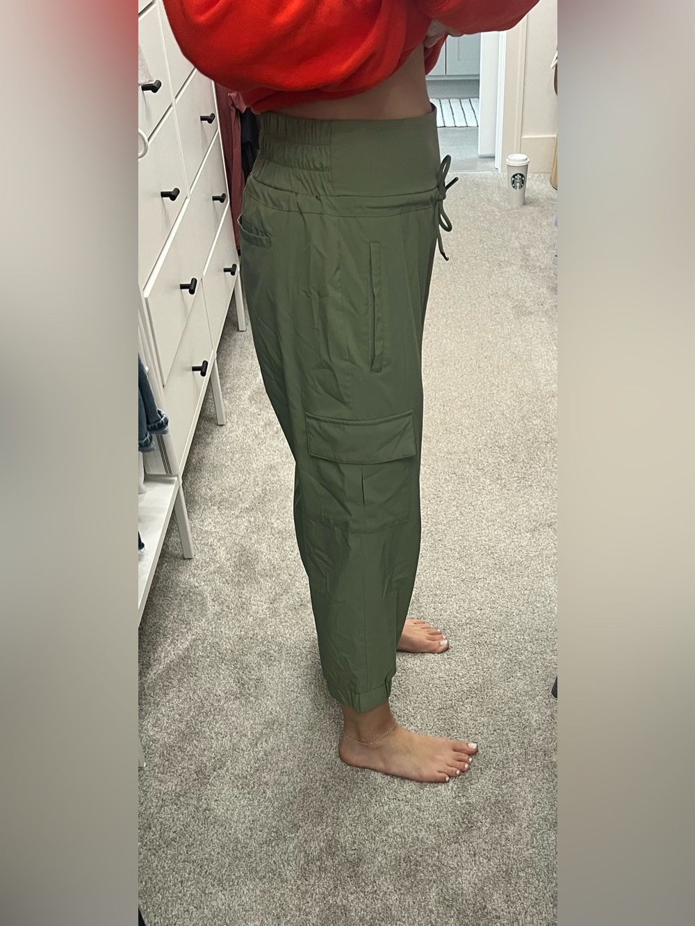 Kyodan Women’s Olive Green Cargo Joggers with Elastic Waist Small Petite